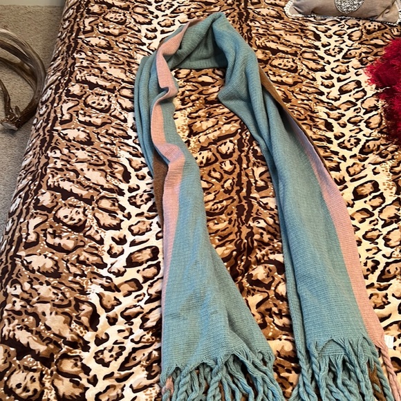 Teal scarf/wrap with brown and pink